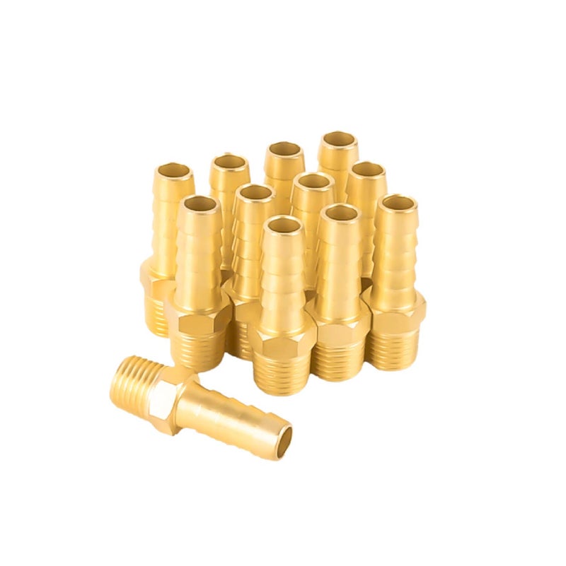 SUNGATOR 12-Pack 1/4" NPT to 3/8" Hose Barb Fittings, Brass Air Hose Fittings, 3/8" Barb to 1/4" NPT Male Thread Adapter, Brass Air Line Repair Connector Kit for Compressor, Gas, Auto Shop - Image 1